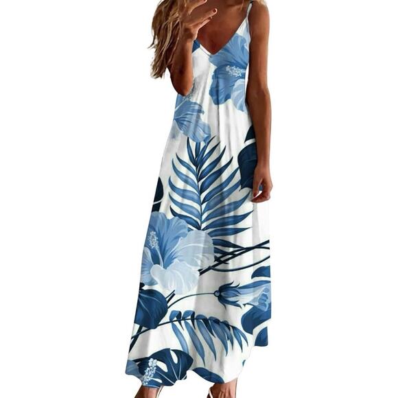 Spaghetti Maxi Dress Floral leaf Print Women’s XL  flowy - Picture 2 of 5